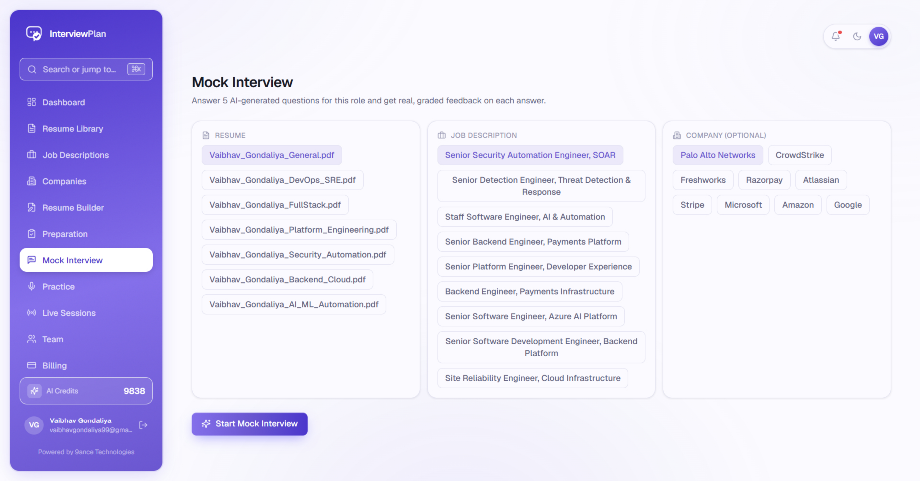 InterviewPlan Mock Interview session